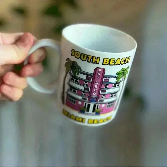 South Beach Miami Beach Art Deco Souvenir Mug Retro Pink Florida Coffee Cup - Picture 4 of 5
